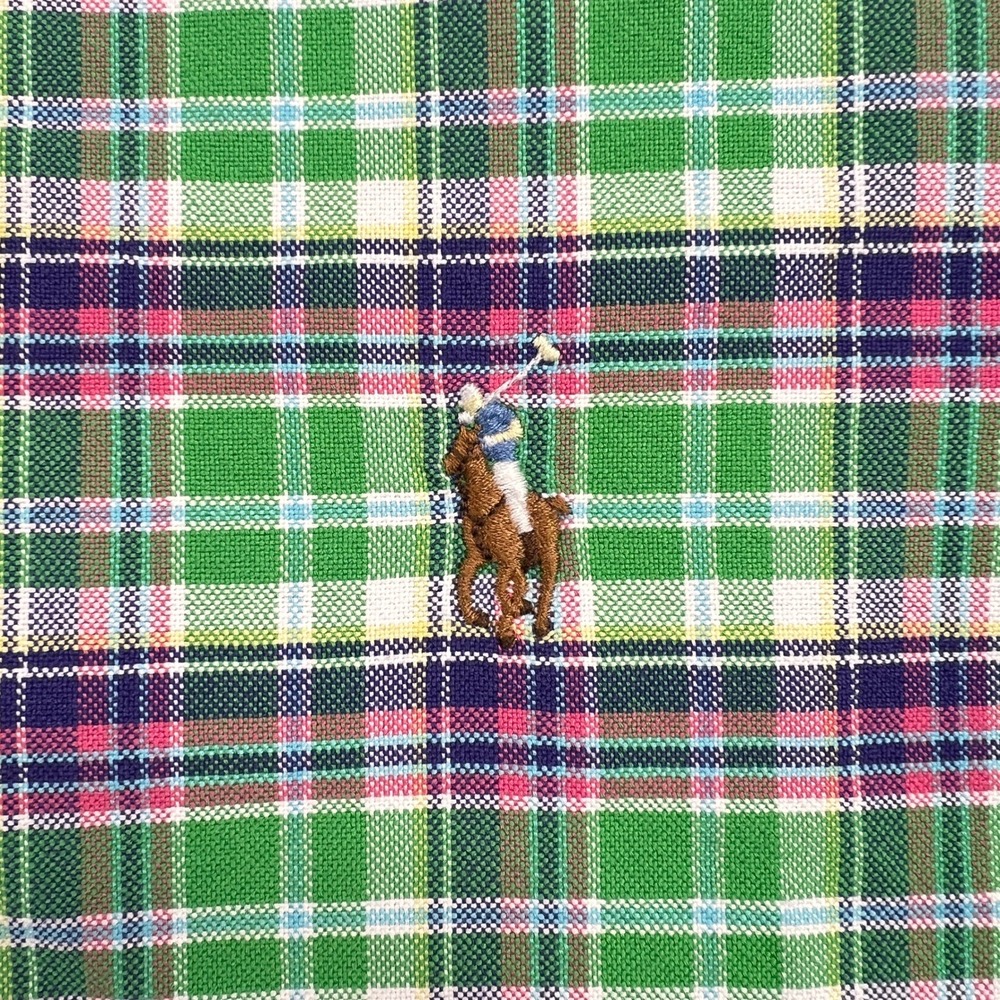 Polo Ralph Lauren Madras Plaid Button Down Shirt Men L Green Cotton Preppy Ivy